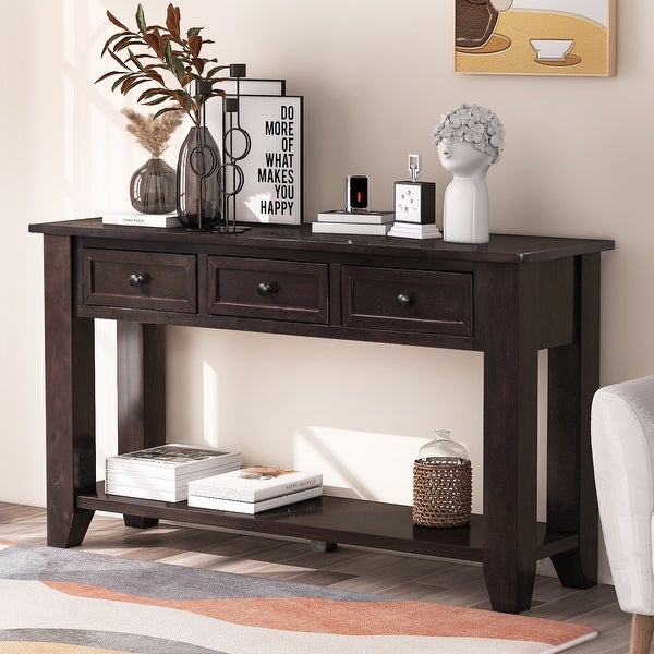 55'' Modern Console Table Sofa Table for Living Room, End Table Study Table with 3 Drawers and 1 Shelf for Hallway, Entryway