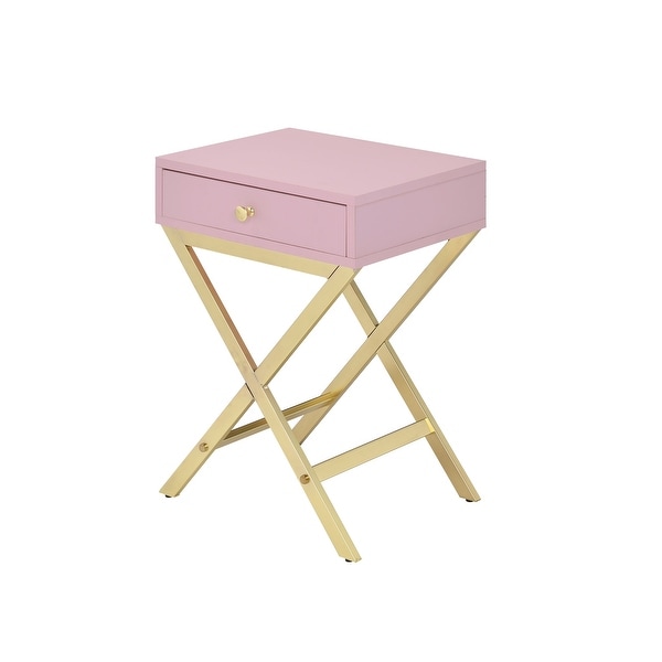 Modern Coleen Side Table with 1 Drawer, Pink and Gold