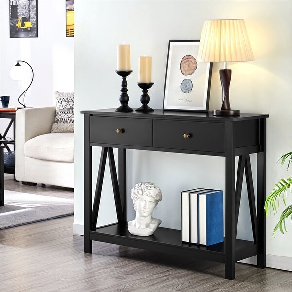 Alden Design Wooden Entryway Console Table with Storage Drawer, Black