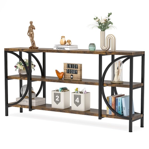 3 Tier Narrow Console Table with Storage Shelves, Industrial Entryway Table Behind Sofa Couch for Living Room