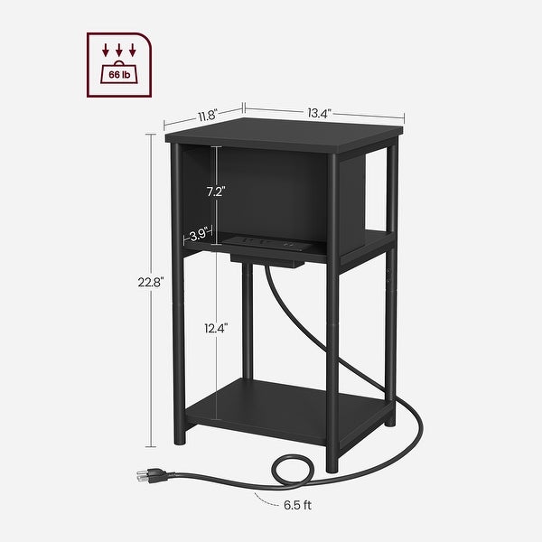 Side Table with Charging Station, 3-Tier End Table with USB Ports and Outlets, Nightstand for Living Room, Bedroom