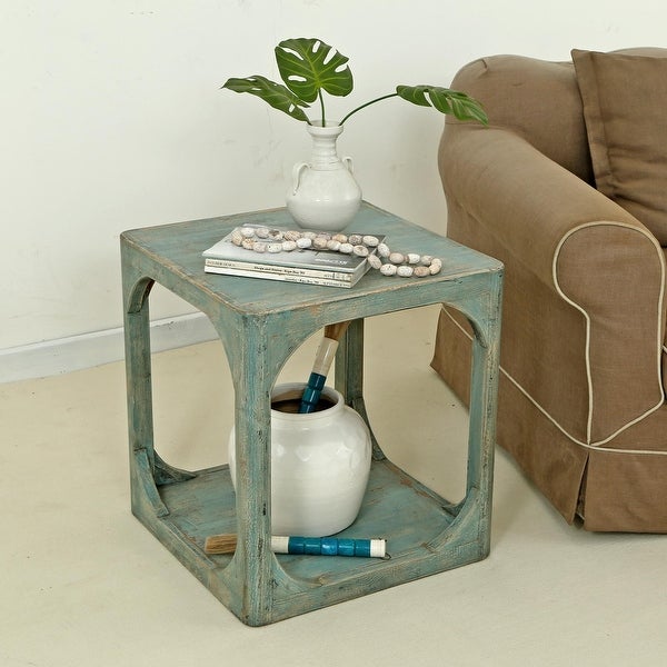 Artissance Versatile Peking Ming Side Table With Weathered Soft Aqua Wash, 24 Inch Tall