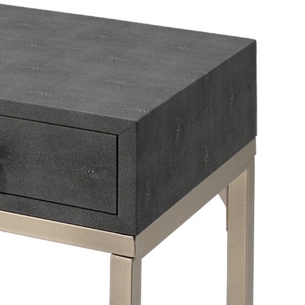 Side Table with One Drawer and Metal Base, Gray