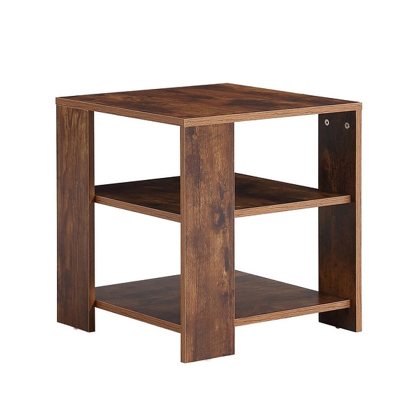 1 Pack Square Side Table with Simple Style Design, 3 tier end table, Wood Nightstand for Bedroom