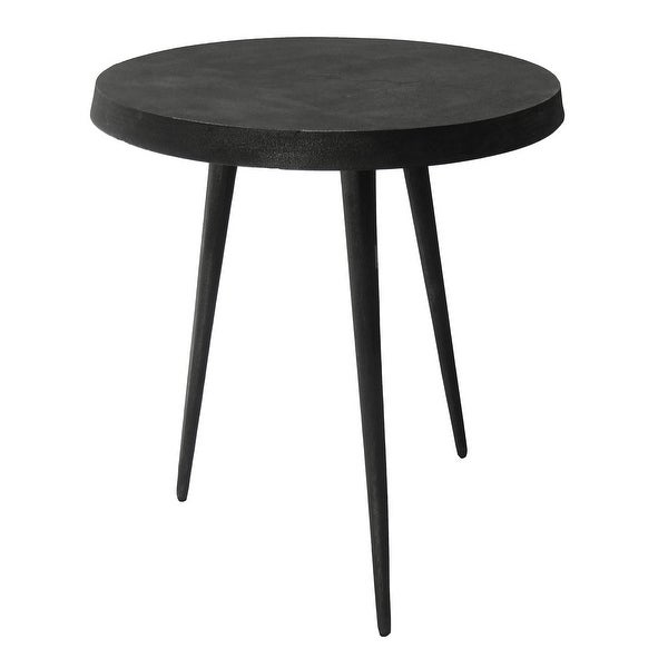23 Inch Round Modern Minimalist Metal Side Table with Tripod Base, Charcoal Black
