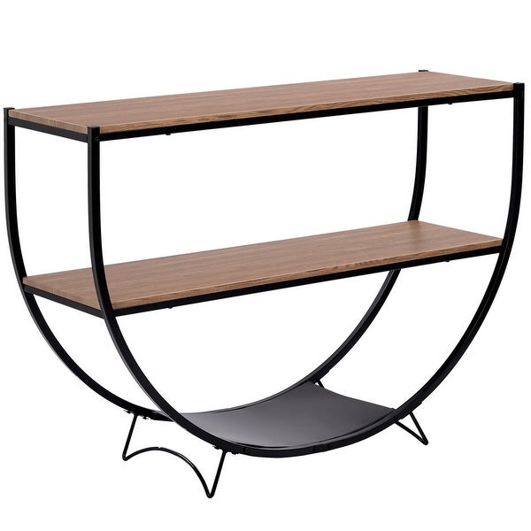Industrial Sofa Console Table, Metal Demilune Shape Sofa Display Table with Three Shelves, Foyer Table for Hallway, Corridor