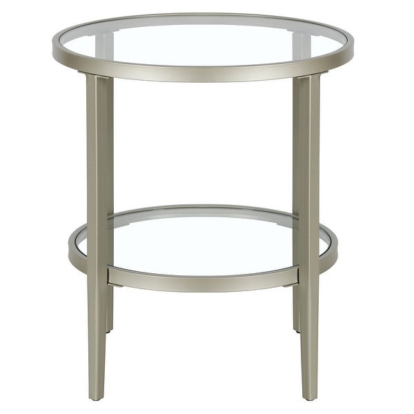 Hera 19.63'' Wide Round Side Table with Clear Glass Shelf
