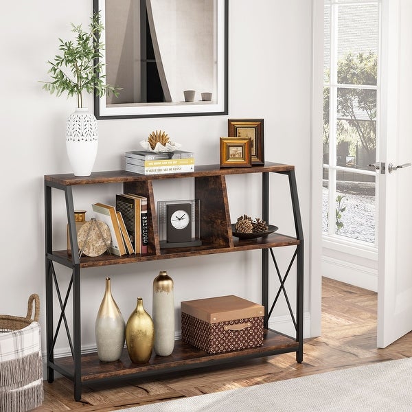 Console Table, 43 Inch Small White Entryway table with Storage Shelves
