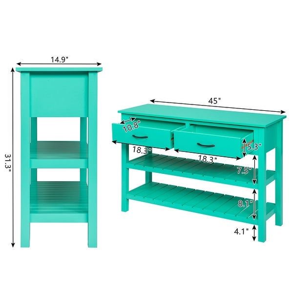 3-Tier Console Table with 2 Drawers, Sofa Table with Storage Shelves