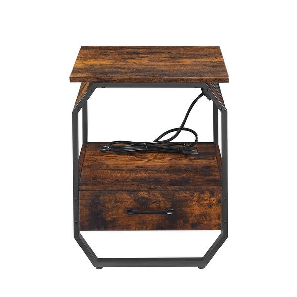 End Table/Side Table with Charging Station,Nightstand with 1 drawer