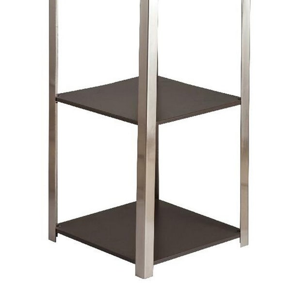 2 Shelf Wooden Side Table with Attached Floor Lamp, Silver and Brown