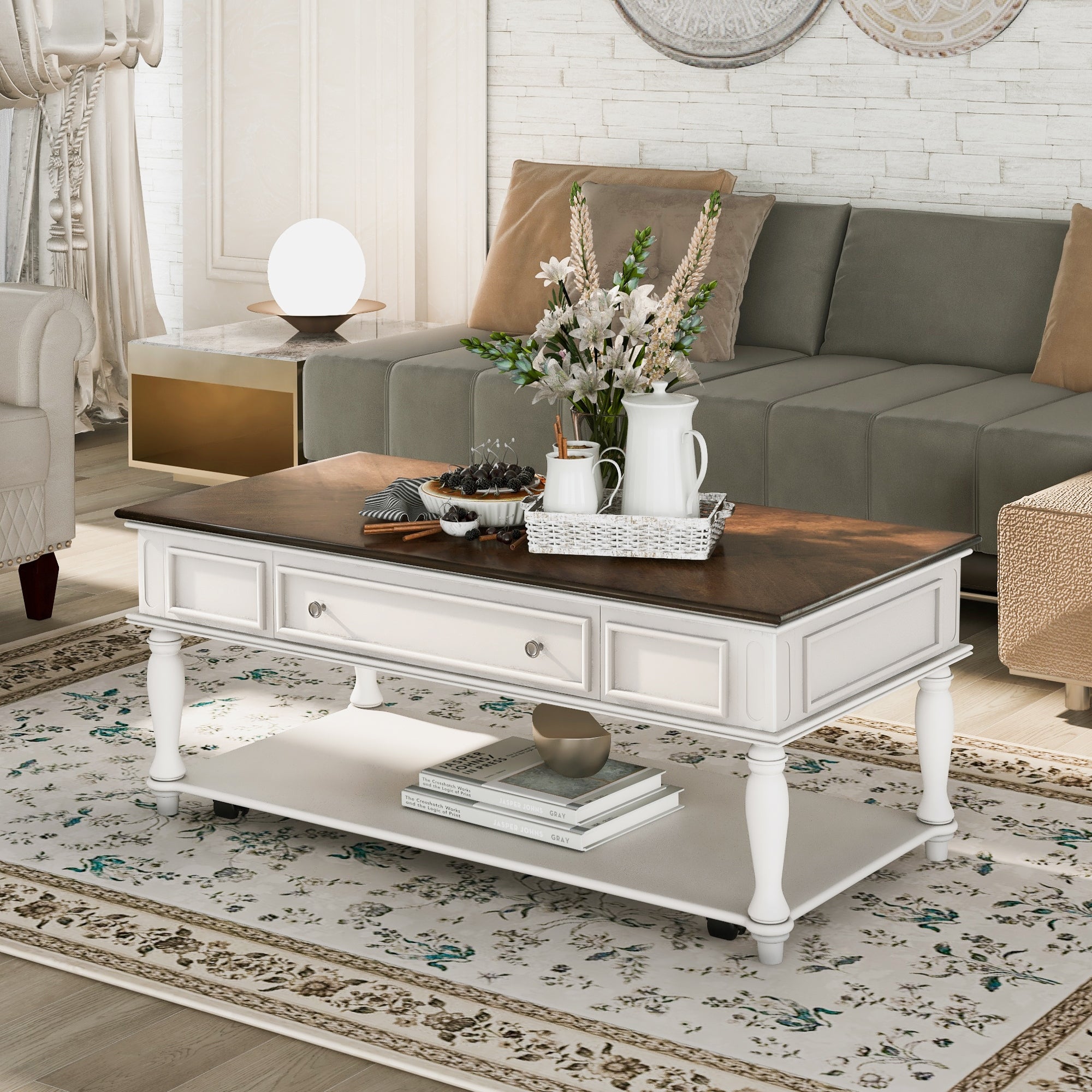 Retro Cocktail Table Coffee Table Easy Assembly Movable for Living Room, Bedroom