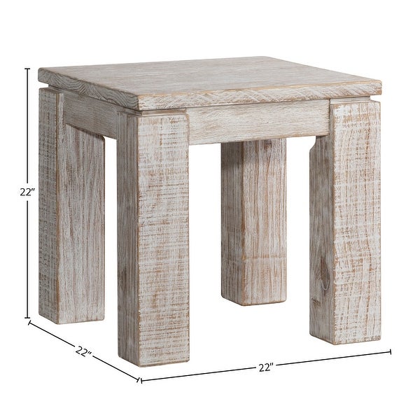 Datona 22-inch Square Reclaimed Pine Block Feet Side Table, Natural Finish