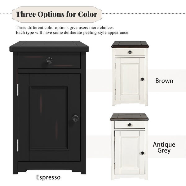Retro Stylish Nightstand, Two tone Vintage Livingroom End Table Side Table