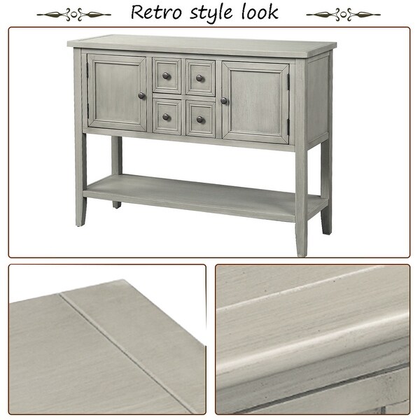 Retro Style Buffet Sideboard Wood Console Table with Bottom Shelf, Easy Assemble, for Living Room, Kitchen, Entryway