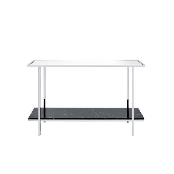 Open Compartment Rectangular console table, Mirrored, Faux Marble and Chrome