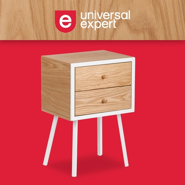 Universal Expert Abacus 2 Drawer Side Table, Modern Oak and White