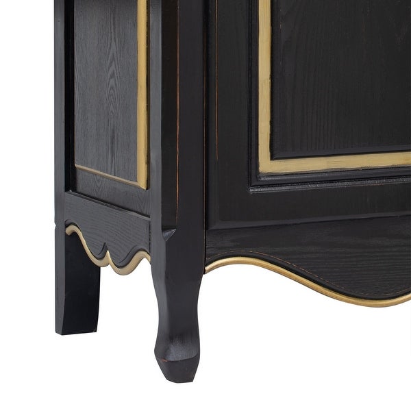 Accent Storage Cabinet with 2 Doors,Pure Hand Drawn,Solid Wood Legs