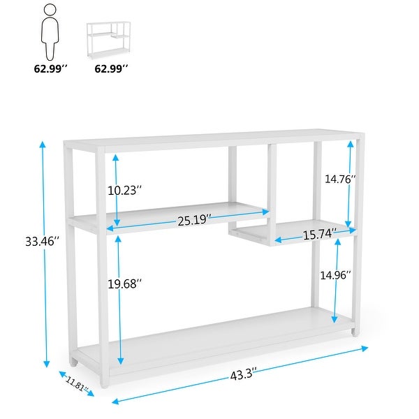 Console Table, 43 Inch Small White Entryway table with Storage Shelves