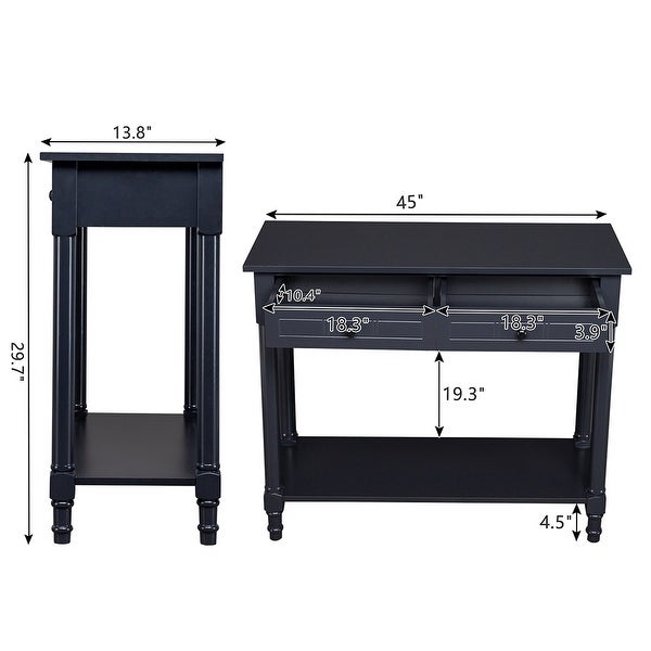 2-Tier Console Table with 2 Drawers, Sofa Table with Storage Shelves