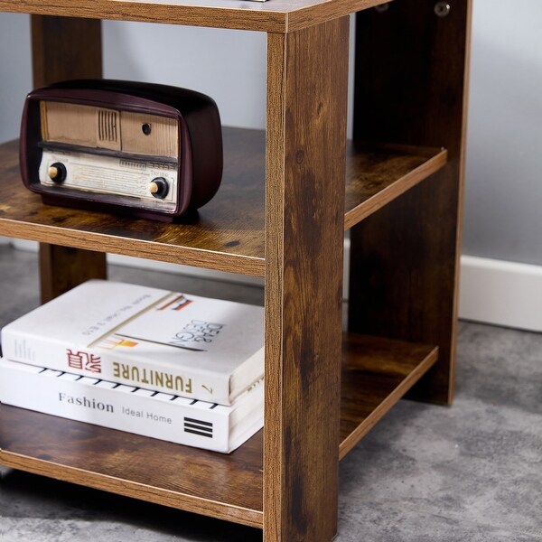 Square wooden Side Table,3-tier End Table