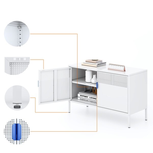 Metal Storage Locker Cabinet, Adjustable Shelves Free Standing Ventilated Sideboard Steel Cabinets