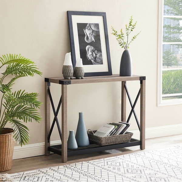 Farmhouse Entry Table, Industrial Sofa Table with 2 Tier Console Table