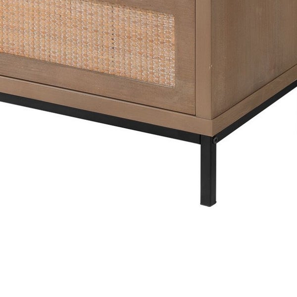 Side Table with Woven Rattan Front Drawers, Brown