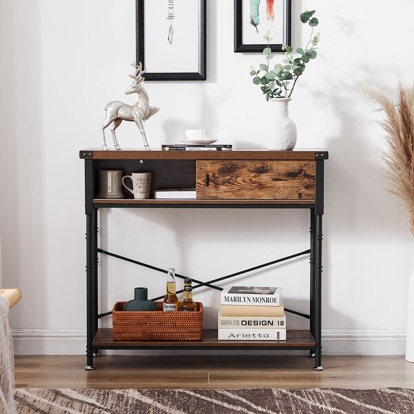 VECELO, Taomika Industrial Rustic Entryway/Console Sofa Table