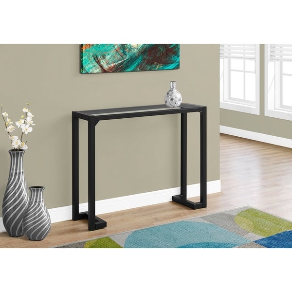 Accent Table, Console, Entryway, Narrow, Sofa, Living Room, Bedroom, Metal, Tempered Glass, Clear, Contemporary, Modern