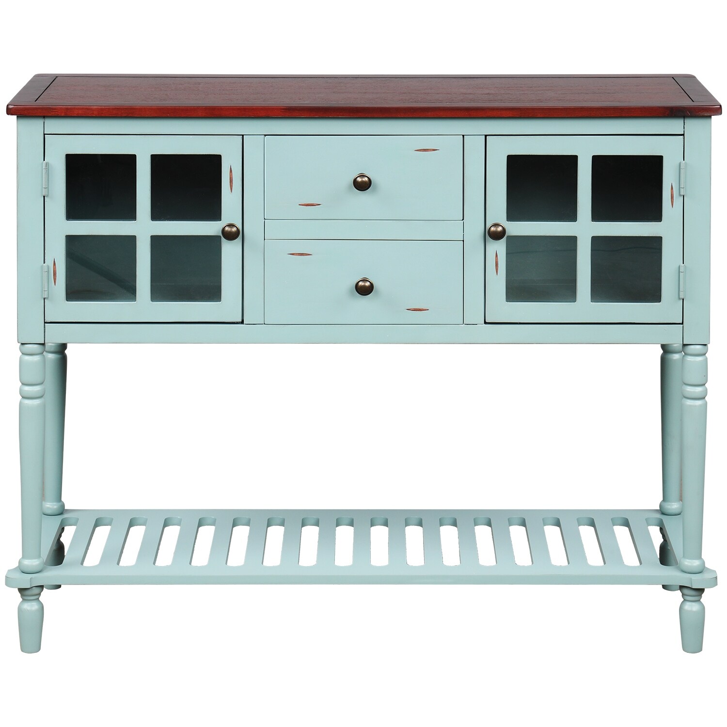 Sideboard Console Table with Bottom Shelf, Farmhouse Wood/Glass Buffet Storage Cabinet Living Room