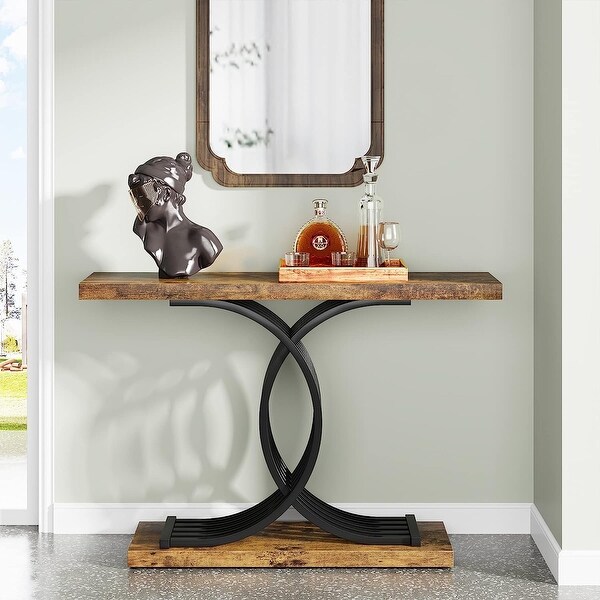 Console Table, Faux Marble Hallway Table with Geometric Metal Legs - 11.81