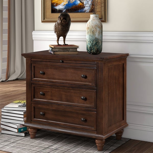 Simple Exquisite Storage Wood Cabinet with 3-Drawer, End Table with Pull out Tray for Living Room, Bedroom, Kitchen, Dining Room