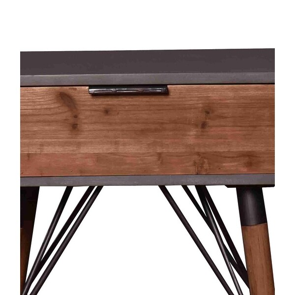 Wooden Side Table with Single Drawer and Angled Legs, Gray and Brown - 23.62 H x 14.17 W x 19.69 L Inches