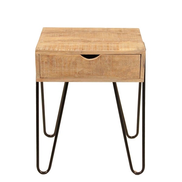 1 Drawer Wooden Side Table with Metal Hairpin Legs, Brown and Black