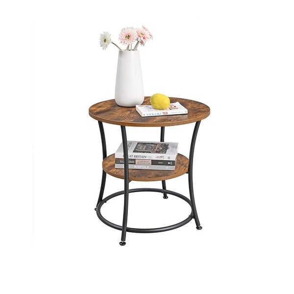 Side Table, Round End Table with 2 Shelves, Living Room, Bedroom, Easy Assembly, Metal, Industrial Design, Rustic Brown