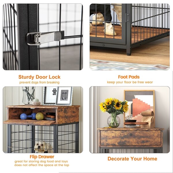 Furniture Style Wood,with Dog Crate,End Table with Storage Console(Rustic Brown; 19.69''w x 22.83''d x 26.97''h) - 26.97