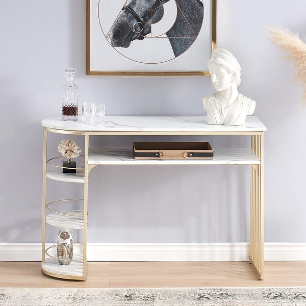 Ivinta Console Table with Storage, White Gold Entryway Table with Shelves, Gold Sofa Table for Living Room, Hallway