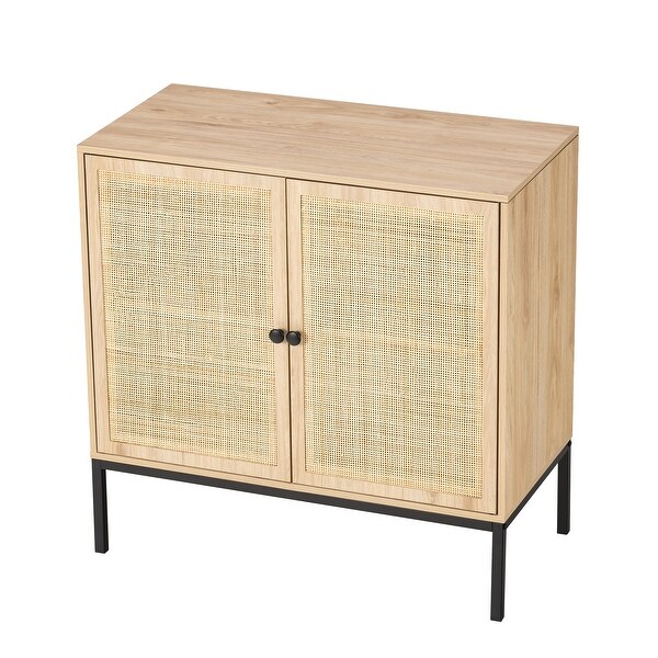 Set of 2 Rolland A Console Table Side Table with Rattan Door,Foyer Sofa Table Narrow for Entryway, Living Room, Hallway - 31.75