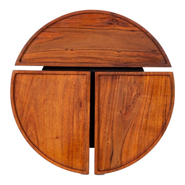 18 Inch Round Acacia Wood Side Table with 3 Tabletop Sections