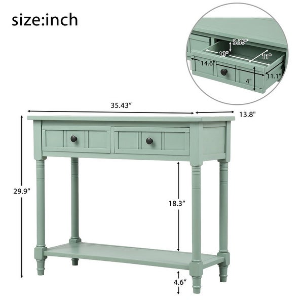 Vintage Console Table w/2 Drawers and Shelf,Pine Wood Frame(Retro Blue)