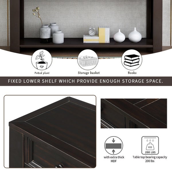 Chic Console Table Side Table with 4 Drawers and Bottom Open Shelf, Solid Wood Sofa Table Entryway Table for Entryway Living Room
