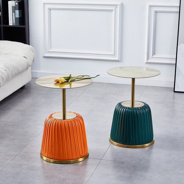 Metal Covered Side Table, Small Sofa Table, Exquisite End Table with Gold Table Top, Living Room Side Table