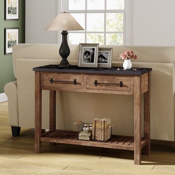 ClickDecor Eugene Wooden Console Table with 2 Drawers, Modern Farmhouse Living Room Furniture Accent