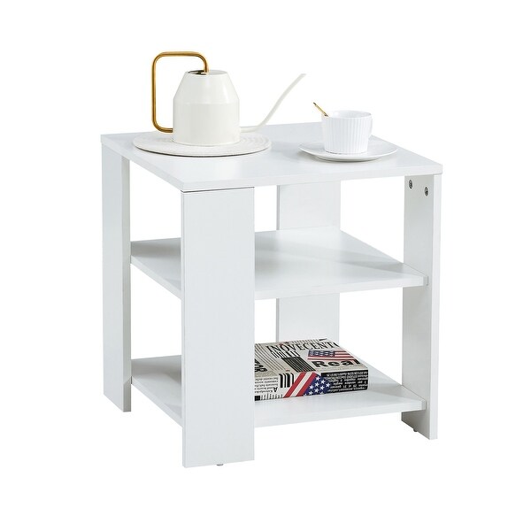 Square wooden Side Table,3-tier End Table