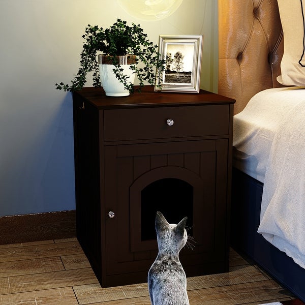Wooden Pet House Side Table with Drawer,Espresso