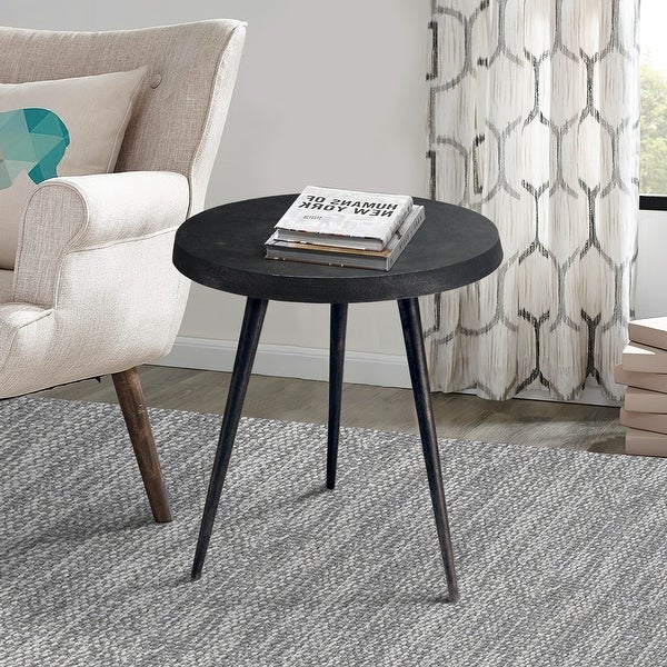 23 Inch Round Modern Minimalist Metal Side Table with Tripod Base, Charcoal Black