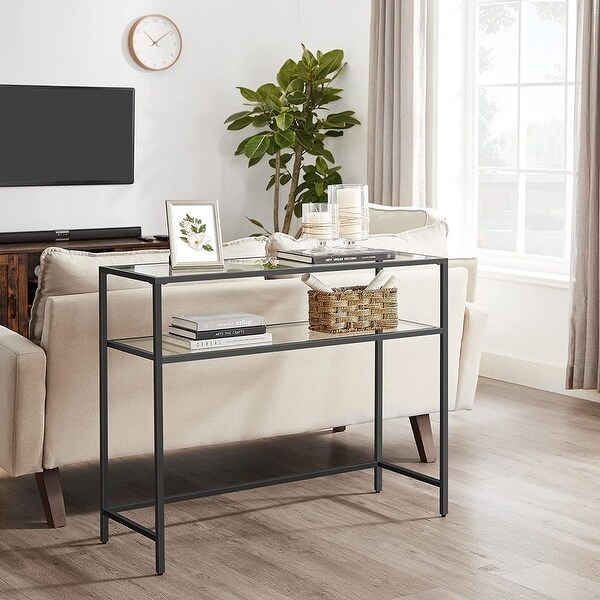 Console Table, Modern Sofa or Entryway Table, Tempered Glass Table, Metal Frame, 2 Shelves, Adjustable Feet, for Living Room