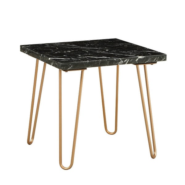 Square End Table, Sofa Table with Marble Top and Metal Geometric Leg