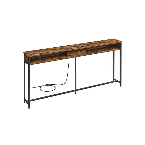 Narrow Console Table - 70.9 Inch Sofa Table with 2 Outlet and 2 USB Ports, Long Entryway Table, Home Office or Living Room